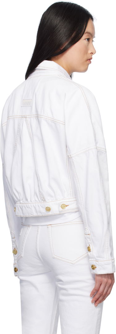 Яке GANNI GANNI Pin-Buckle Cropped Denim Jacket Бяло | J1658, 2