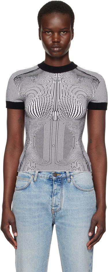 Пуловер Jean Paul Gaultier Jean Paul Gaultier Morphing Pinstripes Jacquard T-Shirt Черно | 25/33-F-TS110-M084-0100, 0
