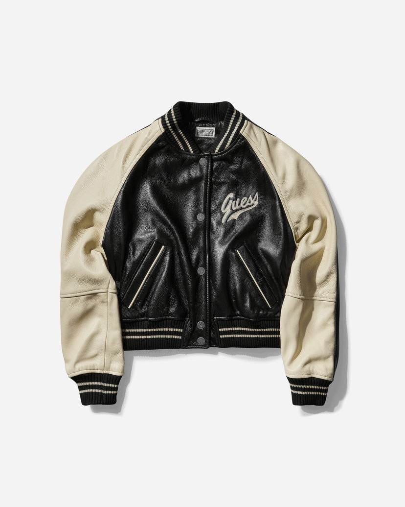 Яке бомбър GUESS Varsity Leather Jacket Черно | W4BN20L0UT0 JTMU