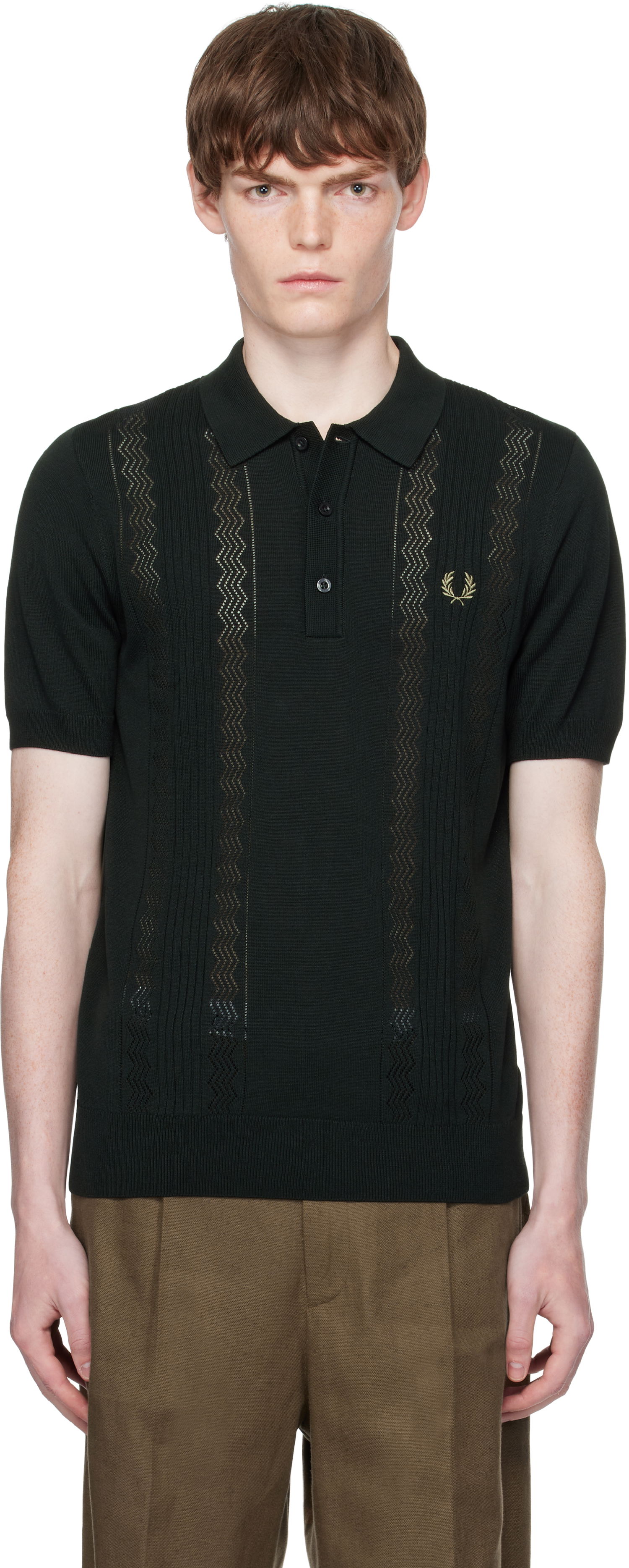 Поло тениска Fred Perry Fred Perry Pointelle Panel Knitted Polo Зелено | K9750, 0