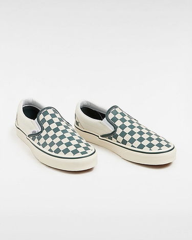 Кецове и обувки Vans Classic Slip-on Checkerboard Shoes (checkerboard Green/true White) Unisex White, Size 2.5 Сиво | VN000BVZBGN, 1