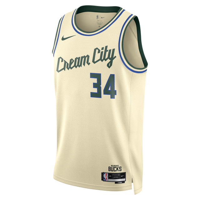 Giannis Antetokounmpo Milwaukee Bucks City Edition NBA Swingman Jersey Cream City