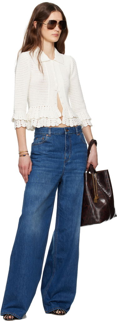 Пуловер CHLOÉ Chloé Fitted Ruffled Cropped Cardigan Бяло | CH25UMP05545, 3