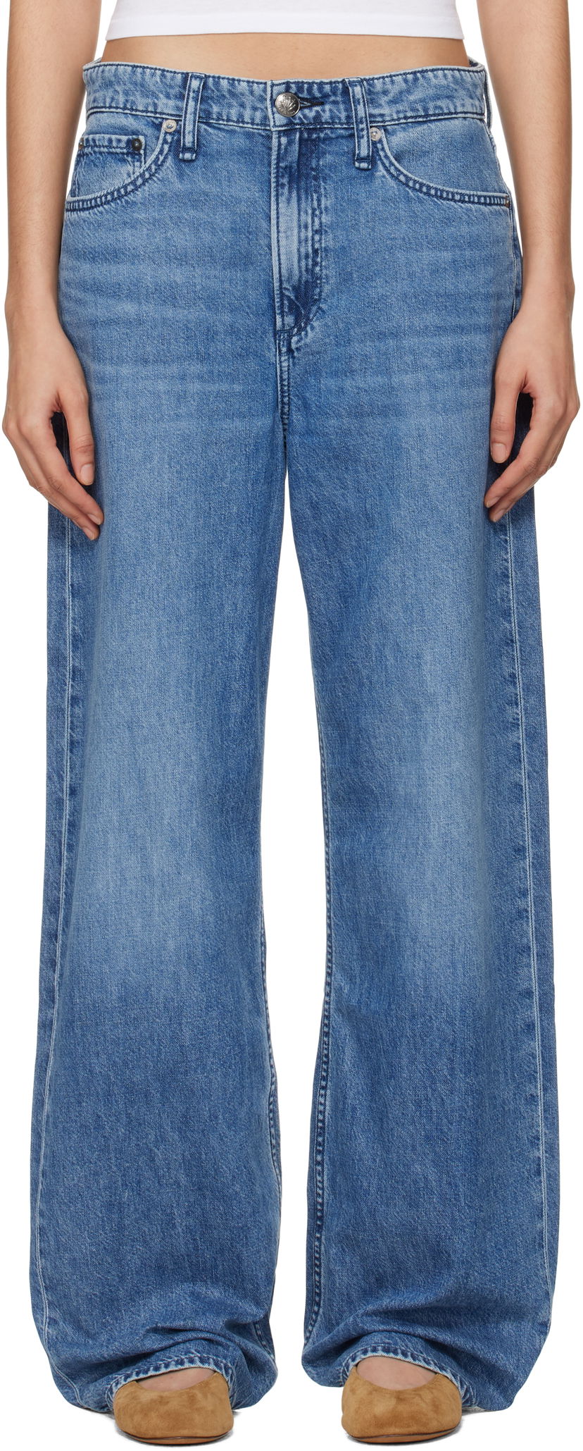 Дънки rag & bone Rag & Bone 'The Logan' Mid-Rise Wide Leg Jeans Синьо | WDD24F29351FRI