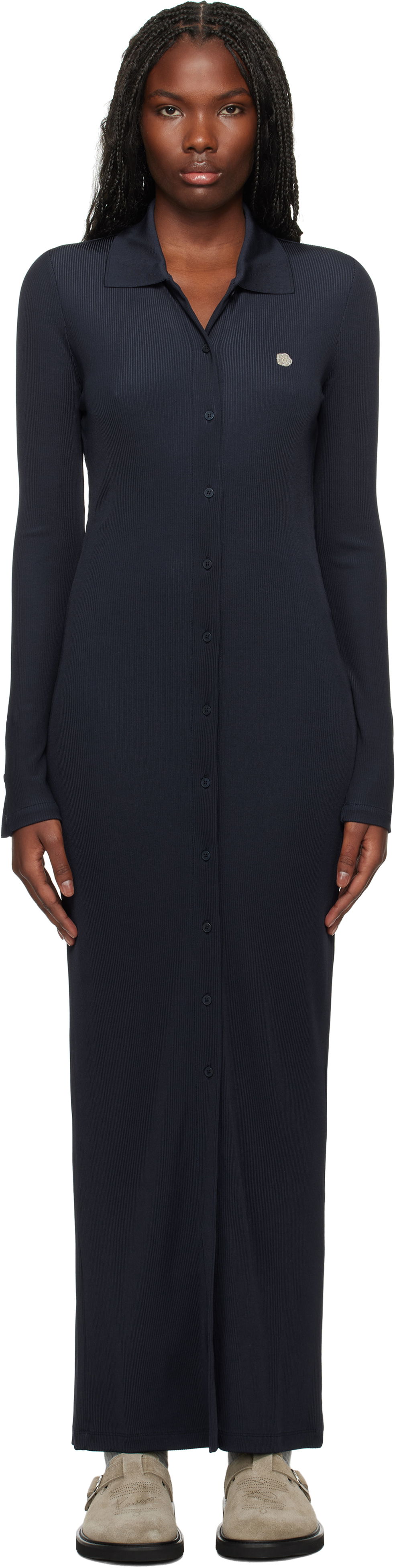 Pокля KENZO Long Rib Cardigan Dress Тъмно синьо | FE62RO7654SS, 0