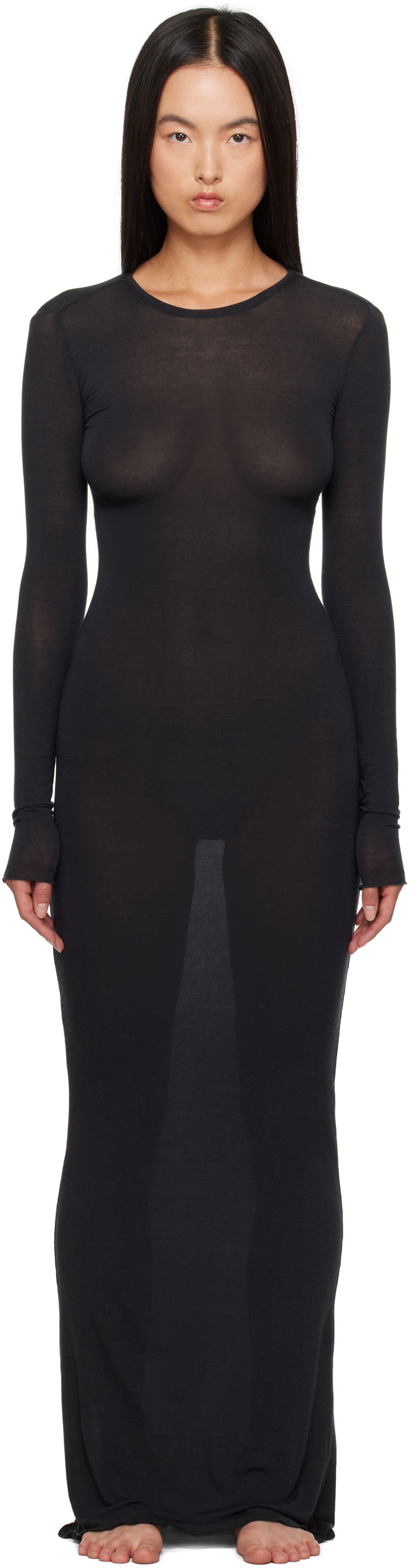 Pокля SKIMS SKIMS Sheer Modal Maxi Dress Черно | DR-DRS-6147W, 0
