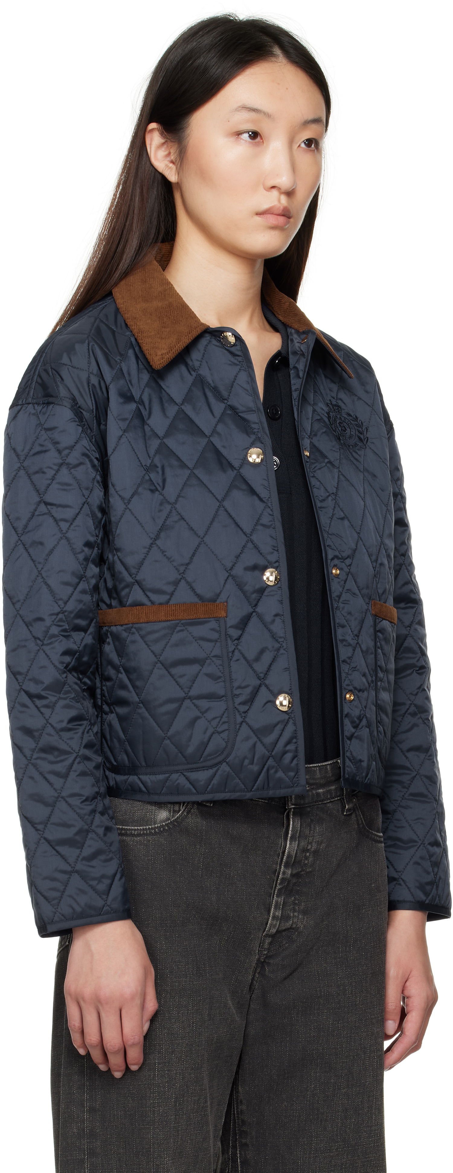 Яке Sporty & Rich Sporty & Rich H&W Crest Cropped Quilted Jacket Тъмно синьо | OW027620241BL106, 1
