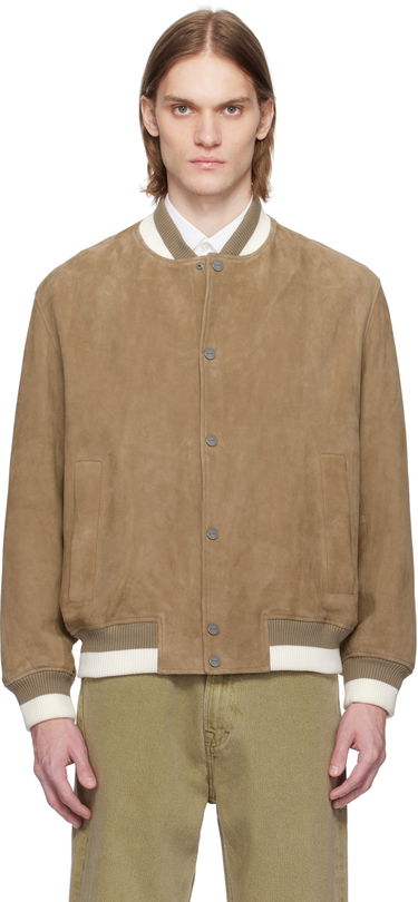 Яке бомбър BOSS HUGO Ribbed-Trim Suede Bomber Jacket Кафяво | 50534326, 0