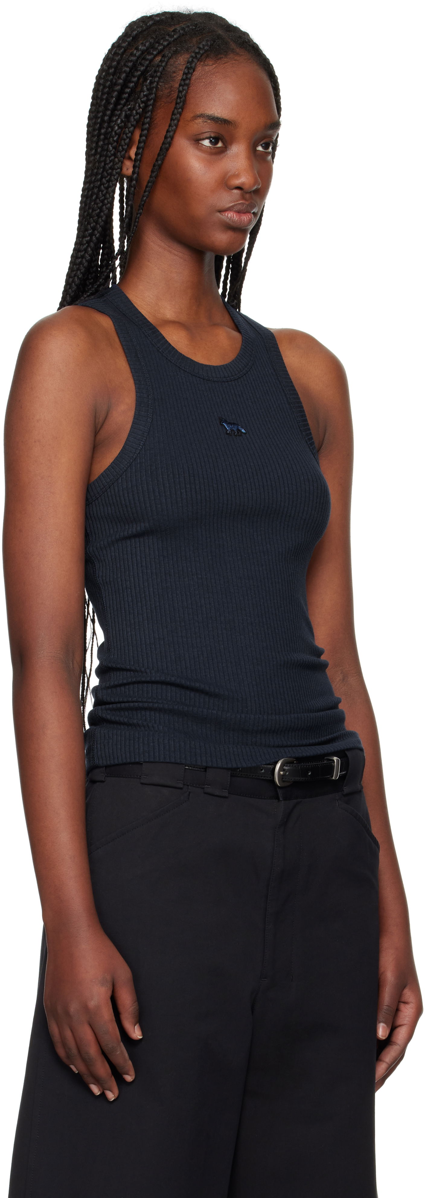 Потник MAISON KITSUNÉ Maison Kitsuné Baby Fox Patch Ribbed Tank Top Тъмно синьо | OW00604KJ0134, 1