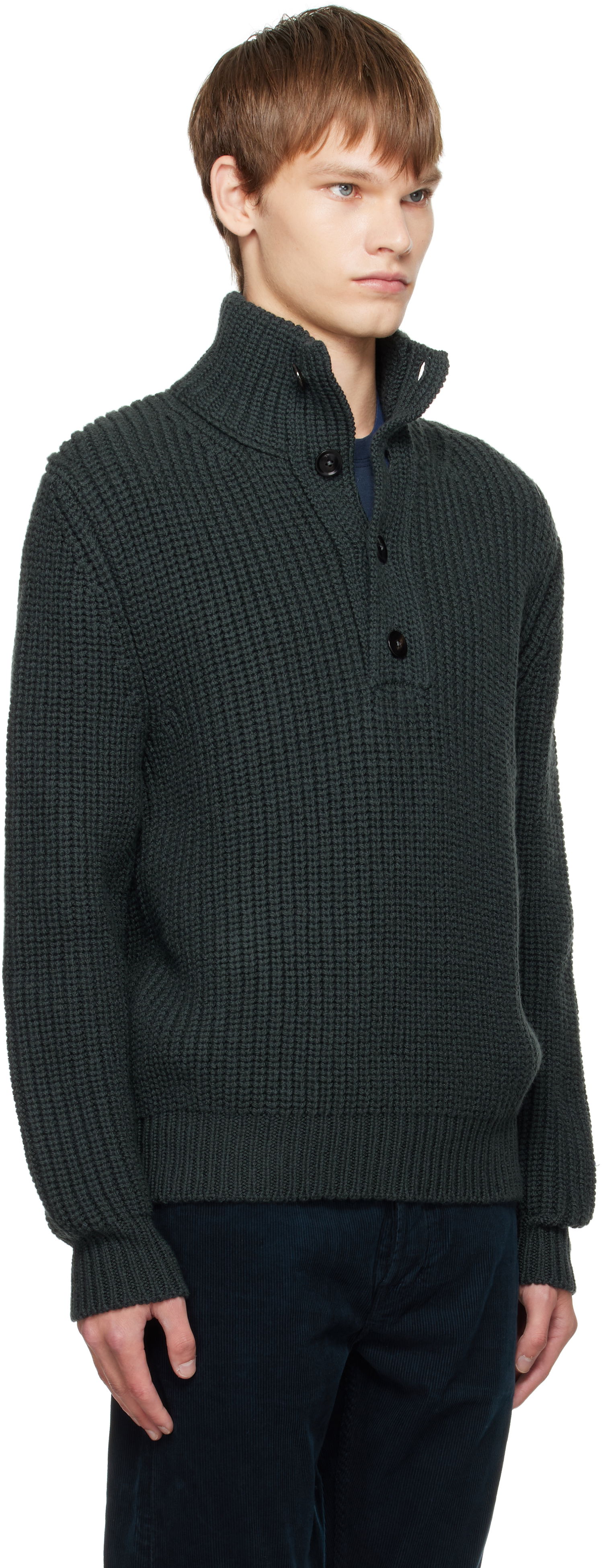 Пуловер Tom Ford TOM FORD Cashmere Wool Half Button Sweater Зелено | KTL006-YMW090, 1
