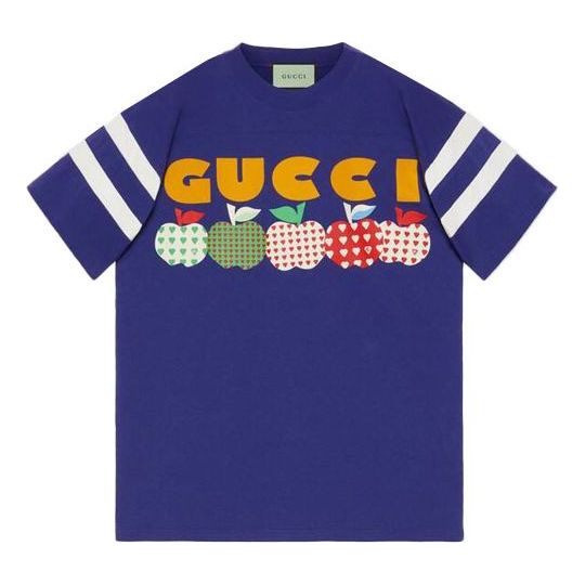 Тениска Gucci Gucci Apple Print T-Shirt Синьо | 655459-XJDNF-4409, 0