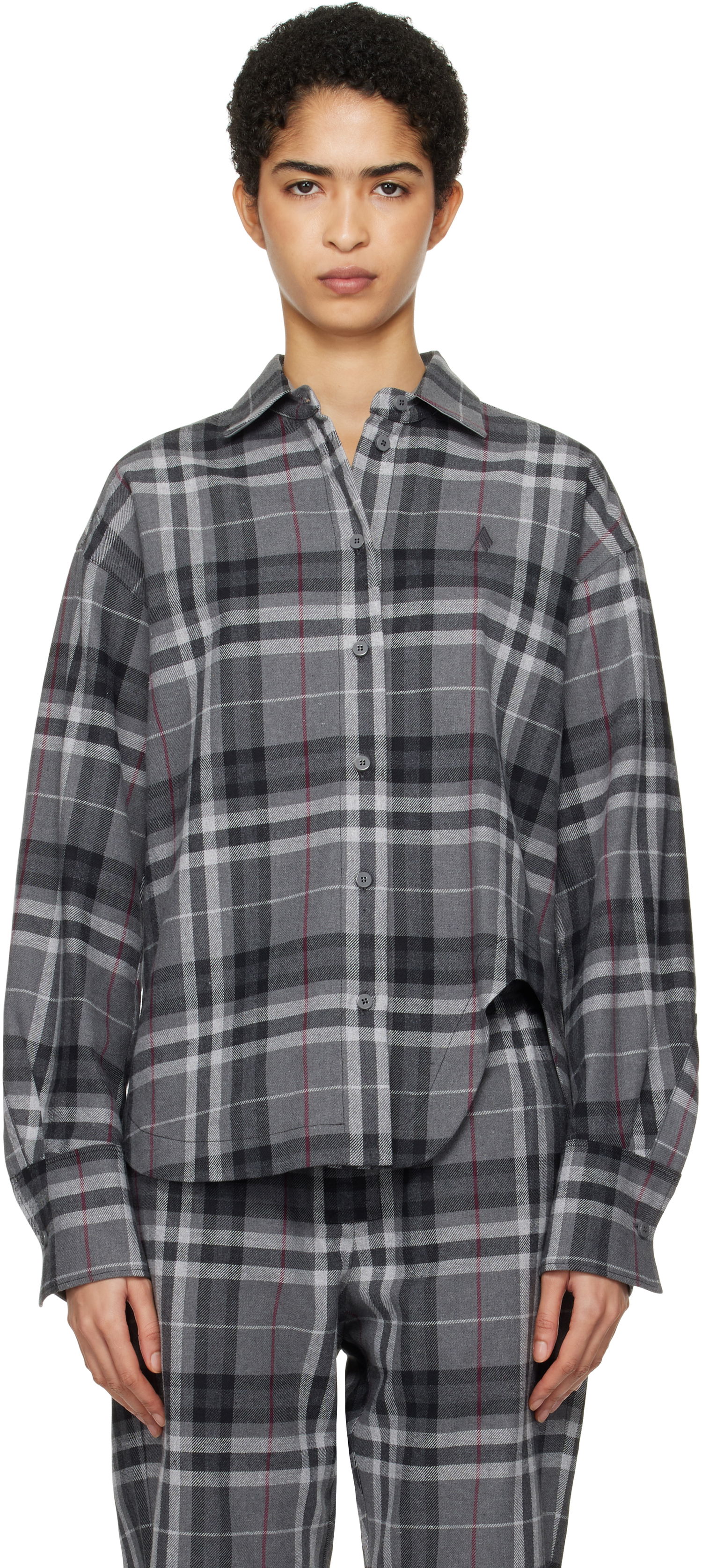 Риза The Attico Attico Eliza Plaid Flannel Shirt Сиво | 250WCH00014 CCC050AA, 0