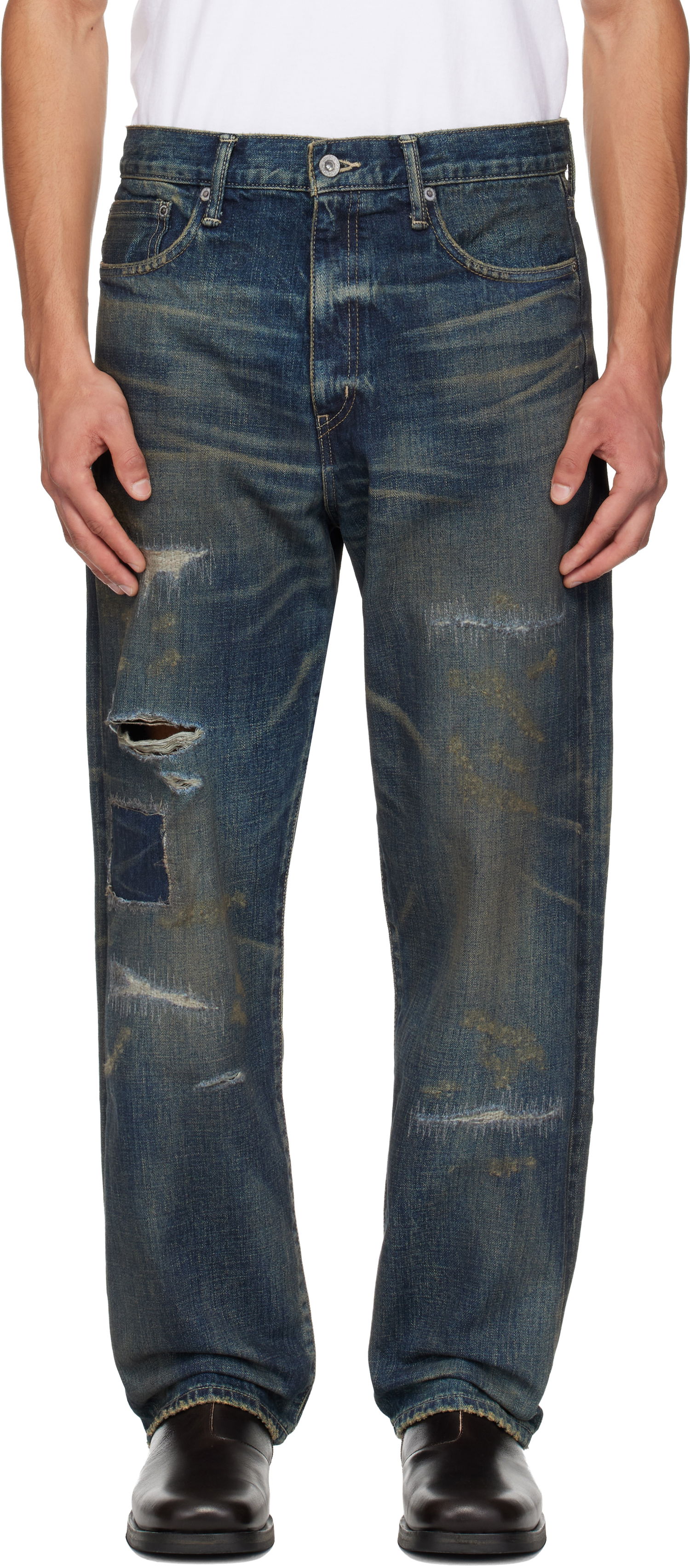 Дънки Neighborhood Distressed Ripped Patched Denim Jeans Синьо | 252XBNH-PTM08, 0