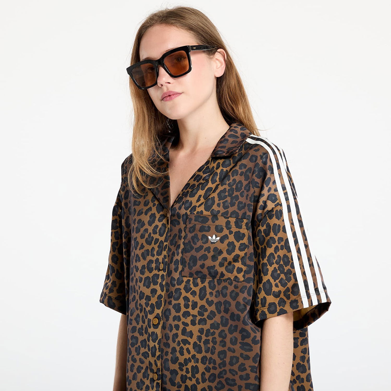 Риза adidas Originals Originals Satin Leopard Print Shirt Кафяво | KA2678, 1