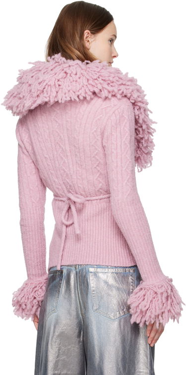 Пуловер The Attico Ribbed Wool Mix Cardigan with Shaggy Collar and Cuffs Розово | 251WCD00006 KWW004AA, 2