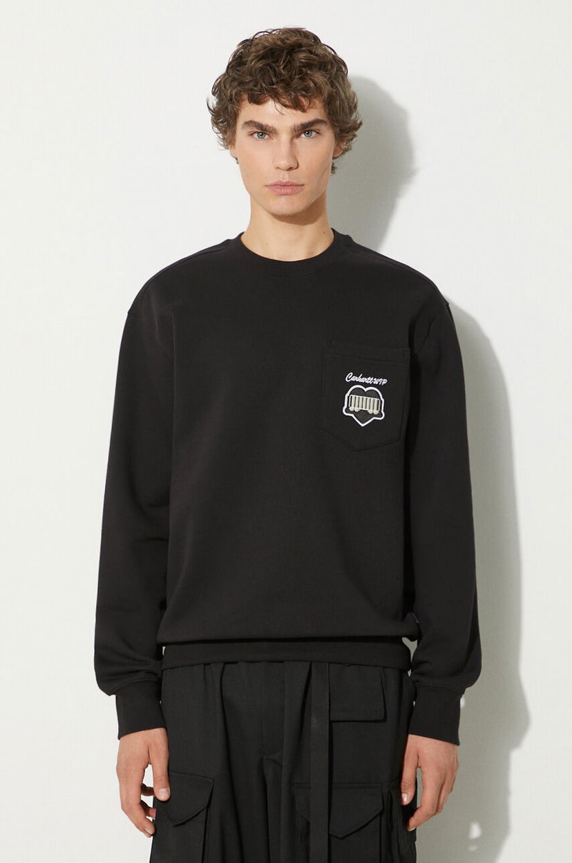 Суитчър Carhartt WIP Heart Train Pocket Crewneck Sweatshirt with Appliqué Черно | I033932.89XX