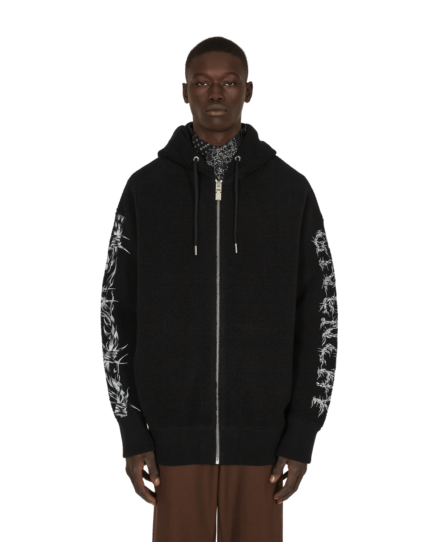 Пуловер Givenchy Barbed Wire Printed Hooded Zip Sweater Черно | BM00TM4Y7Y001 001, 0