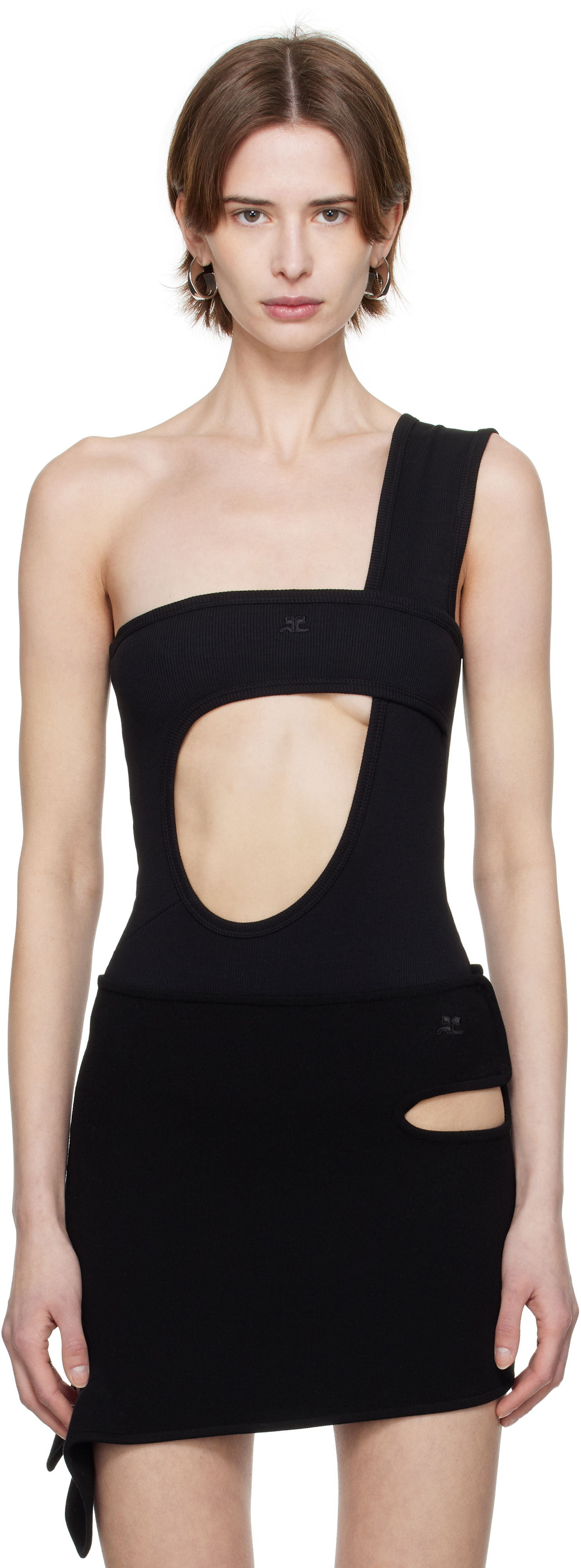 Pокля Courrèges Courrèges Rib One-Shoulder Bodysuit Черно | 125JBD117JS0194, 0