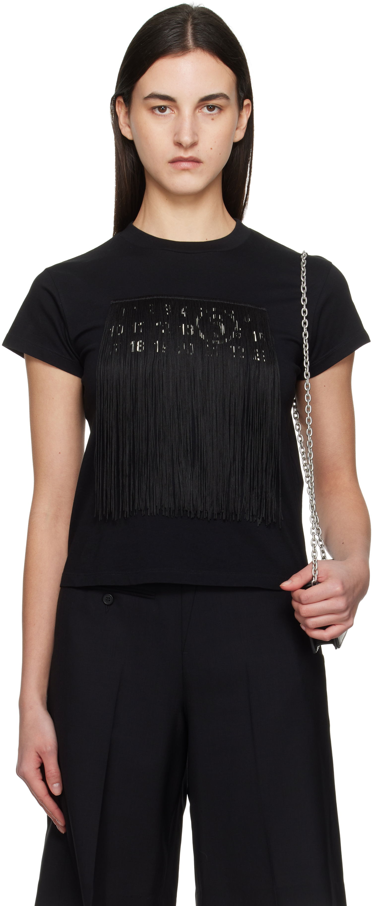 Тениска Maison Margiela MM6 Maison Margiela Fringe Logo T-Shirt Черно | S52GC0332 M20048, 0