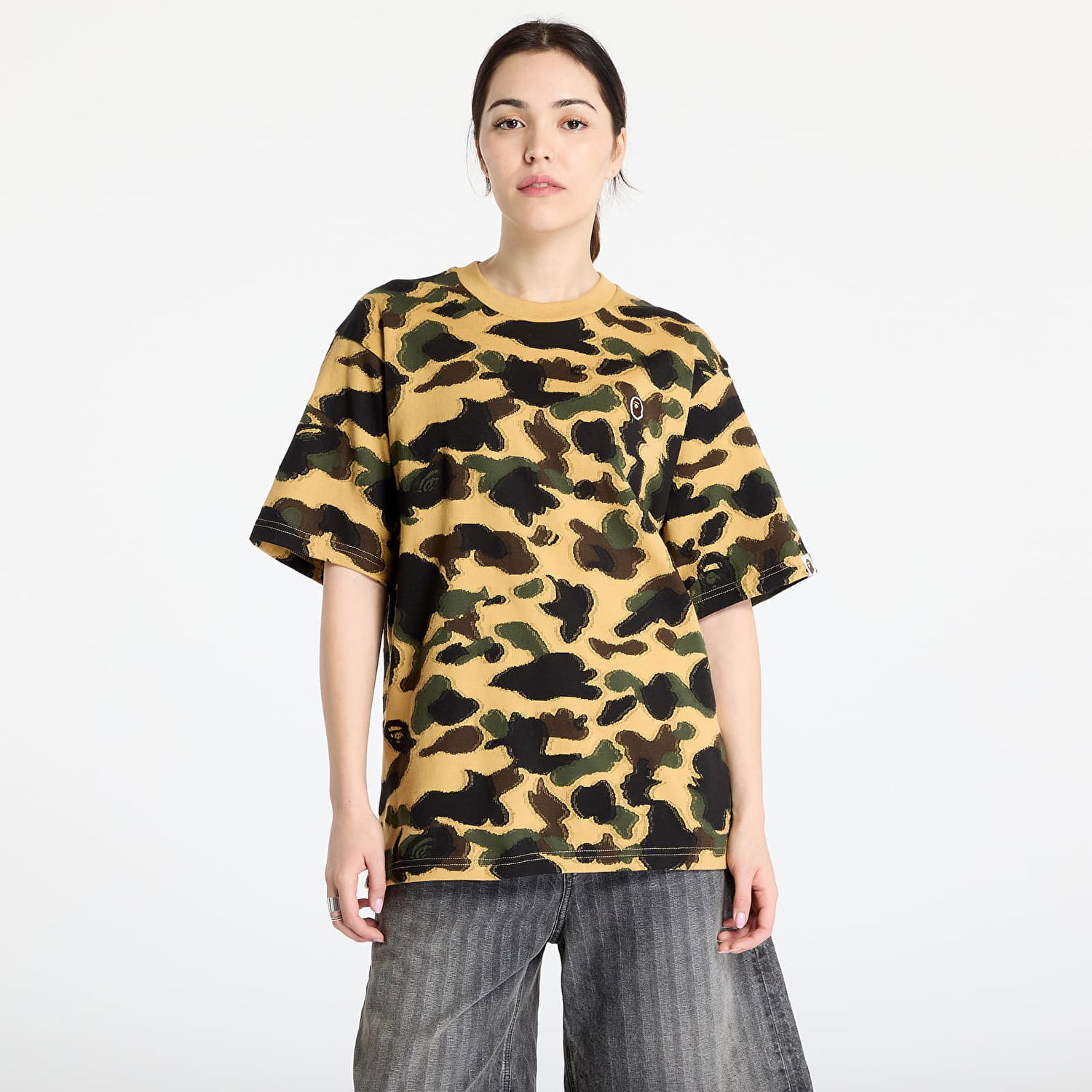 Тениска BAPE A BATHING APE 1St Camo Jacquard Ape Head Relaxed Fit Tee Жълто | 001CSL301304MYEL, 0