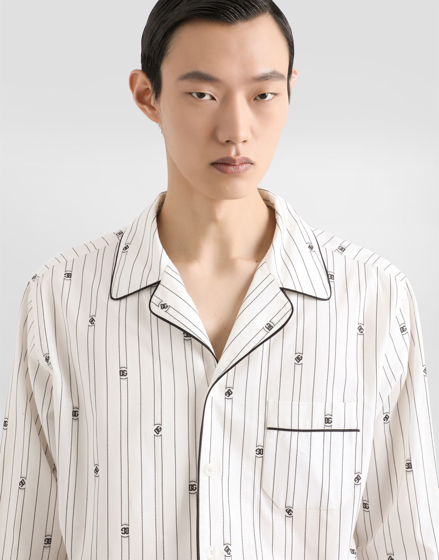 Риза Dolce & Gabbana Dolce & Gabbana Men's Vanity Logo Print Pinstripe Shirt Бяло | G5IF1THJMQRS8350, 1