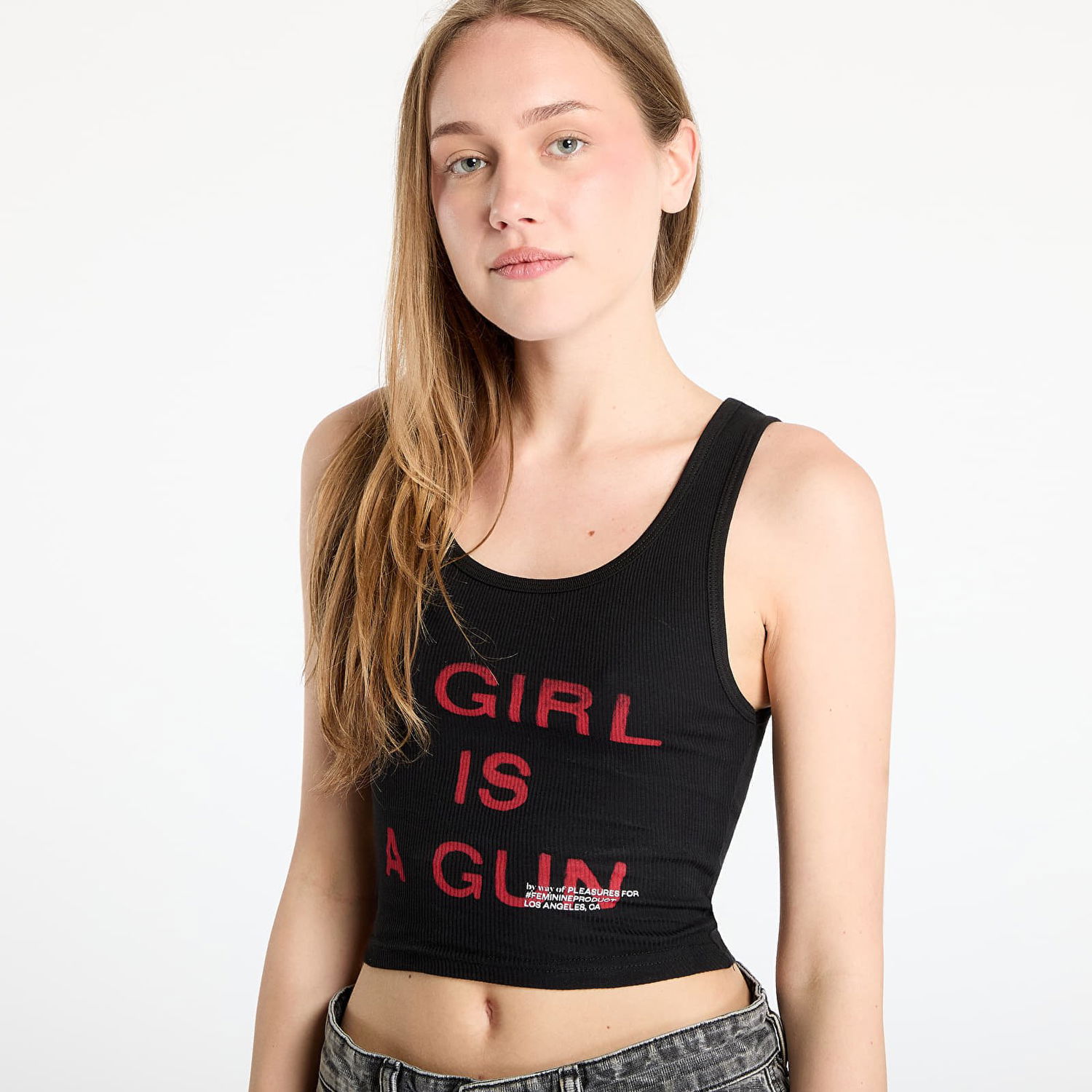 Потник Pleasures PLEASURES Girl Is A Gun Crop Tank Top Черно | P25SU077 BLACK, 1
