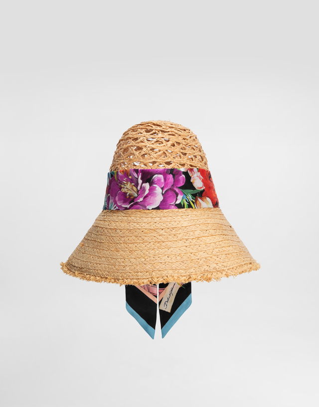 Dolce & Gabbana Straw Hat with Floral Bandeau Scarf