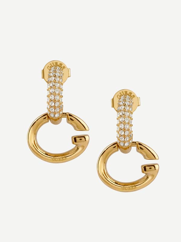 Обеци GUESS Gold Tone Pave G Logo Hoop Earrings Металик | JUBE04521JW, 0