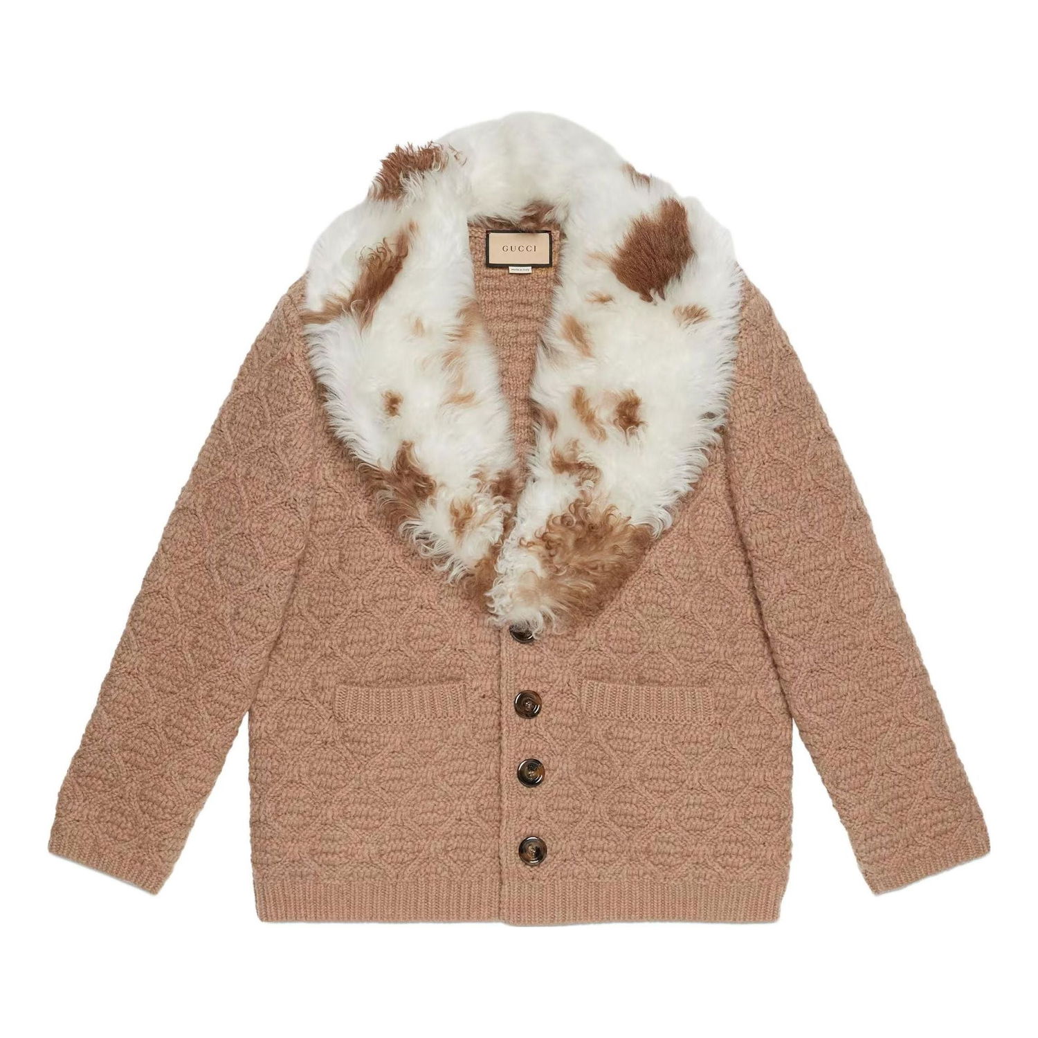 Палта Gucci Gucci Wool Knit Coat with Shearling Collar Бежово | 706756-XKCKM-2602, 0