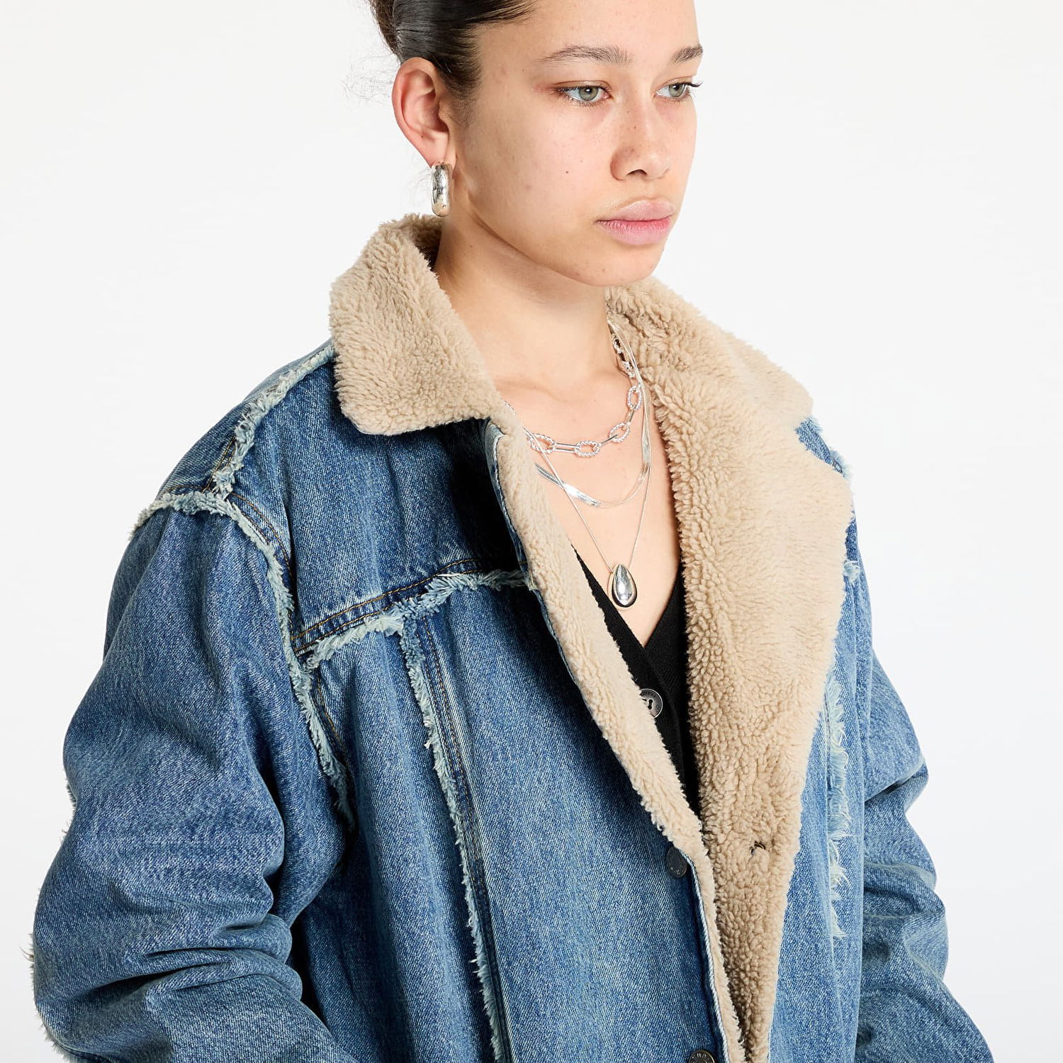 Палта GUESS Guess Originals Long Denim Coat with Borg Collar Синьо | W5RG70D4XY0, 1
