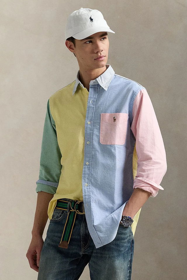 Colorblock Regular Fit Button-Down Cotton Shirt