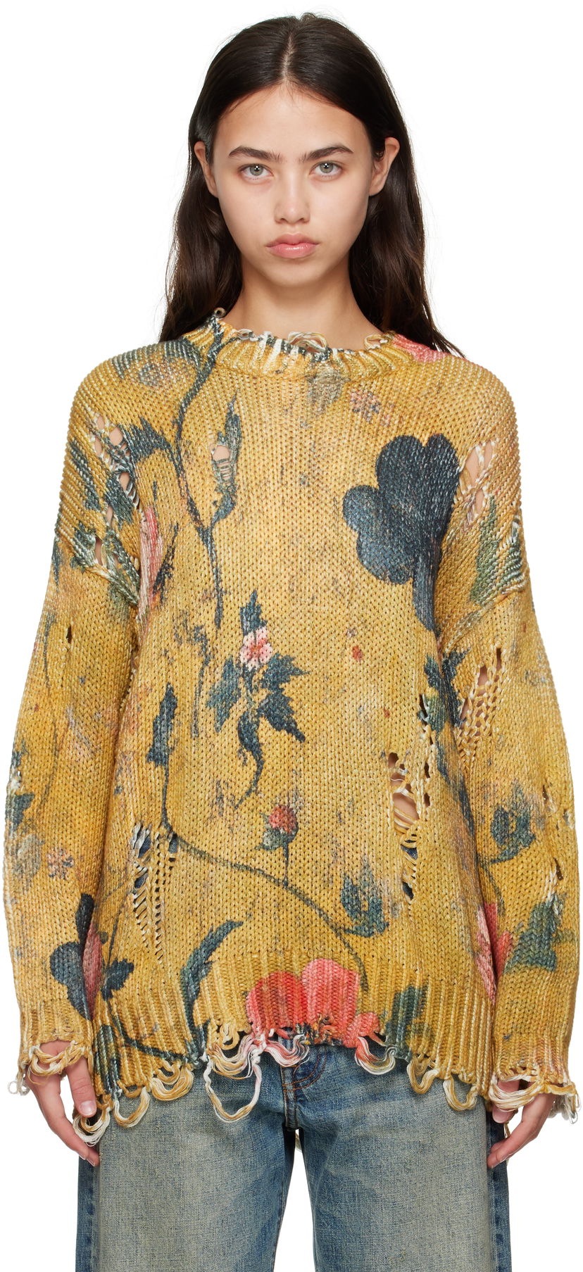 Пуловер R13 R13 Printed Oversized Sweater Жълто | R13WY197-Y222A