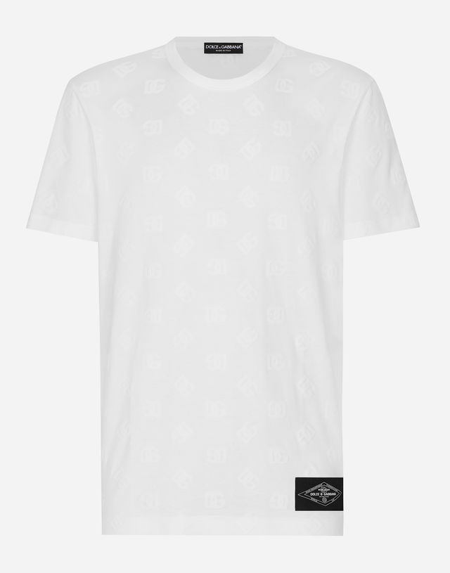 Dolce & Gabbana Cotton T-Shirt with All-Over DG Logo Print