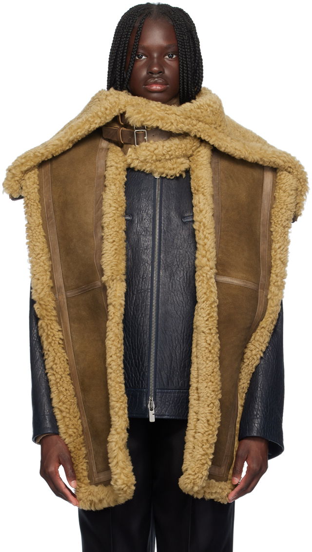 Brown Hooded Shearling Scarf