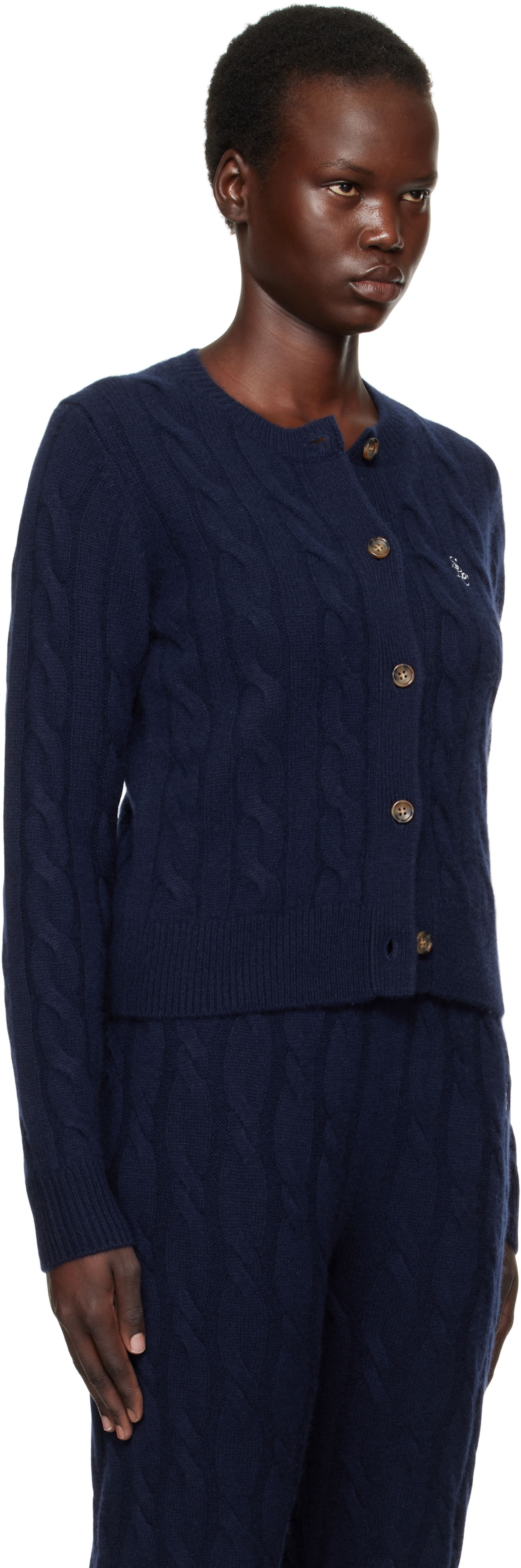 Пуловер Sporty & Rich 'SRC' Cableknit Cashmere Cardigan Тъмно синьо | CA003512302BL32, 1