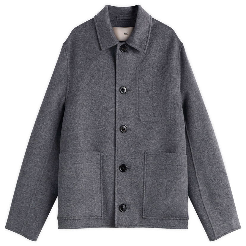Яке AMI Men's Double Faced Wool Cashmere Jacket, Size Small Сиво | H25HJK844-WV0022-055H25