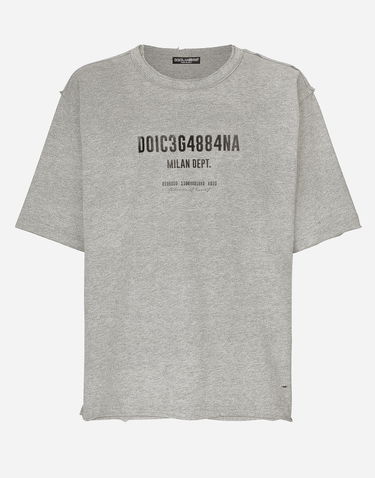 Тениска Dolce & Gabbana Cotton Interlock T-shirt With Logo Print Сиво | G8RF4TG7K0CS8290, 0