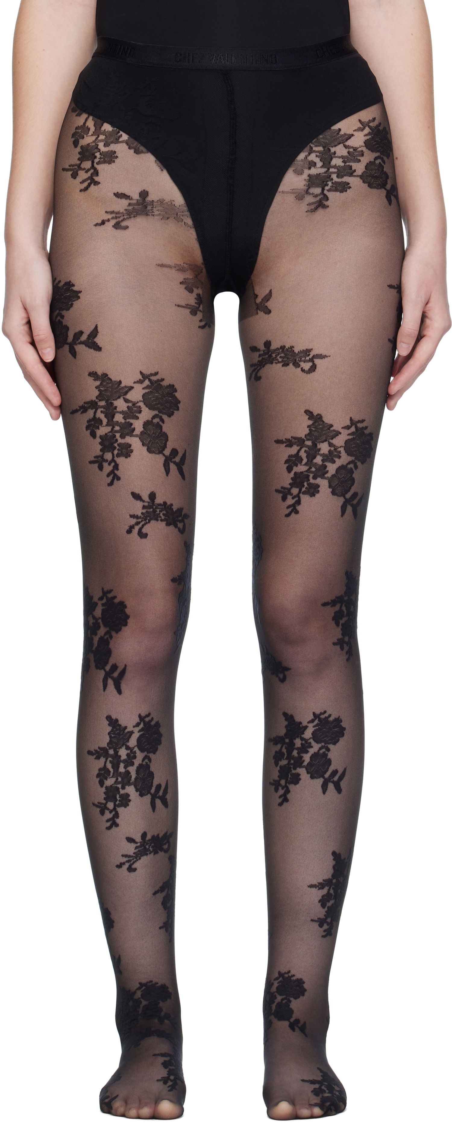 Чорапи Valentino Valentino 'Chez Valentino' Floral Tights Черно | 7B3KI04Y9LV, 0