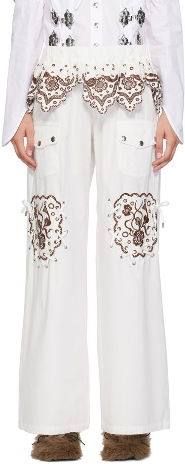 Карго панталони Chopova Lowena Chopova Lowena Lansky Embroidered Wide-Leg Trousers Бяло | 4073, 0