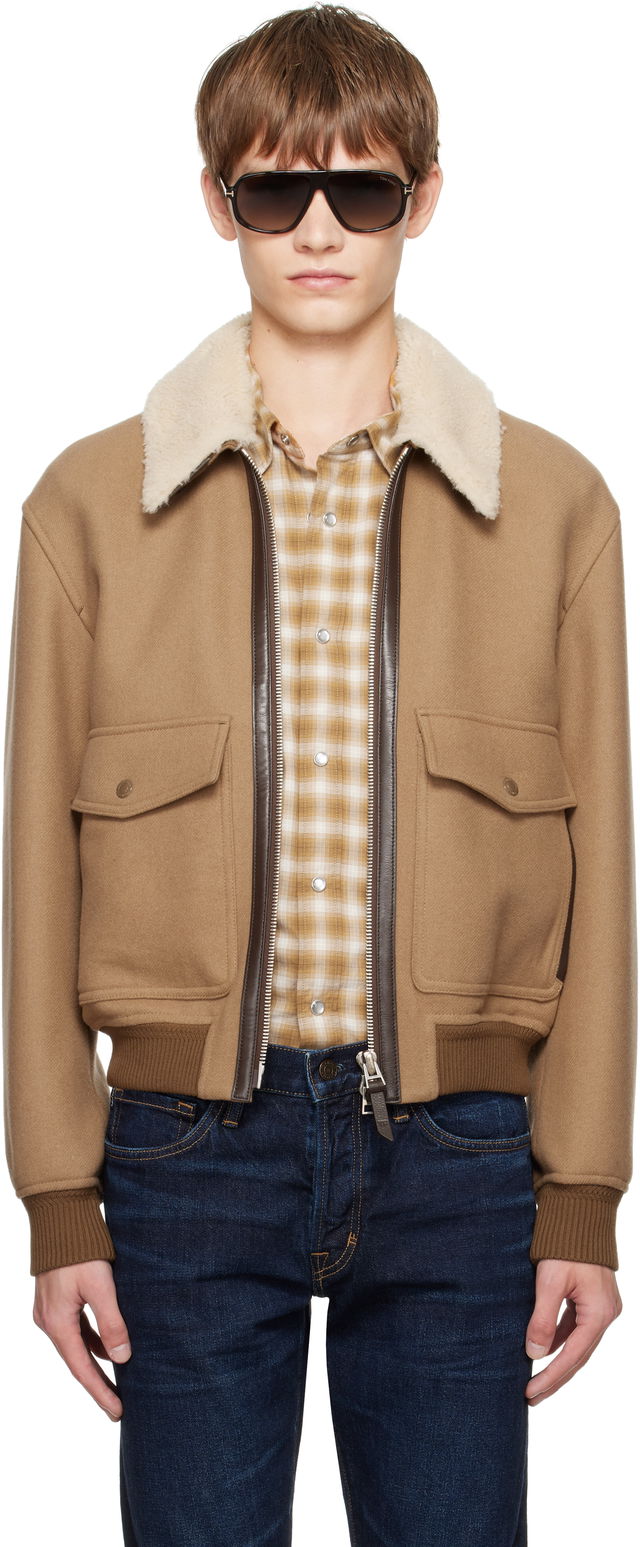 TOM FORD Double Splittable Shearling Collar Bomber Jacket