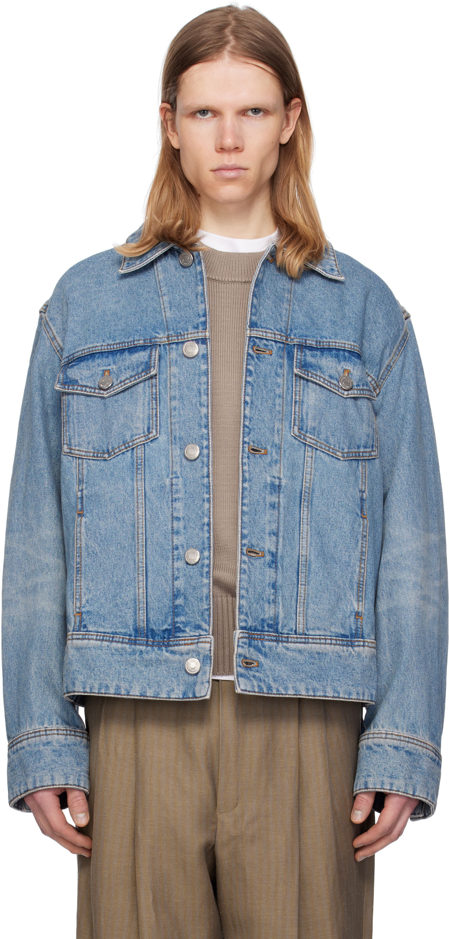 Яке AMI AMI Paris Cotton Denim Trucker Jacket Синьо | HJK247.DE0046, 0