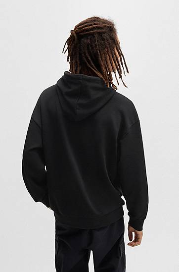 Суитчър BOSS Regular-Fit Terry Hoodie with Logo Print Черно | 50522370, 1