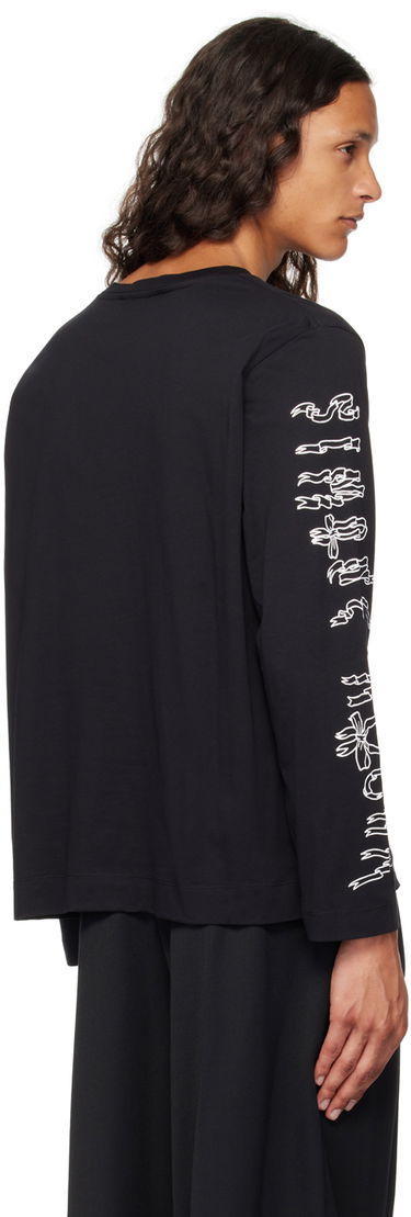 Тениска Simone Rocha Simone Rocha Printed Ribbon Logo Long Sleeve T-Shirt Черно | 5194P19P21-M 0569, 2