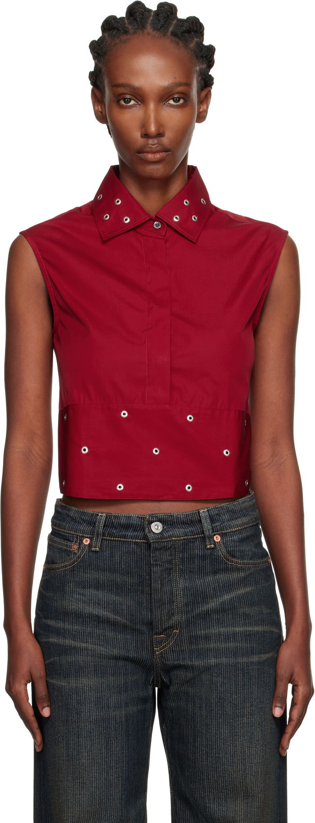 Sleeveless Collared Eyelet Crop Girdle Top