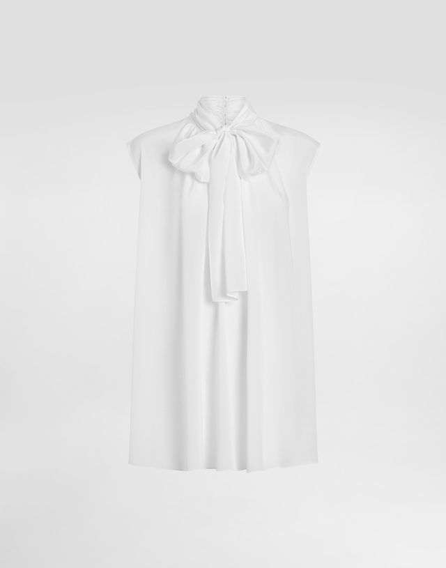 Dolce & Gabbana Crepe De Chine Silk Sleeveless Blouse with Bow