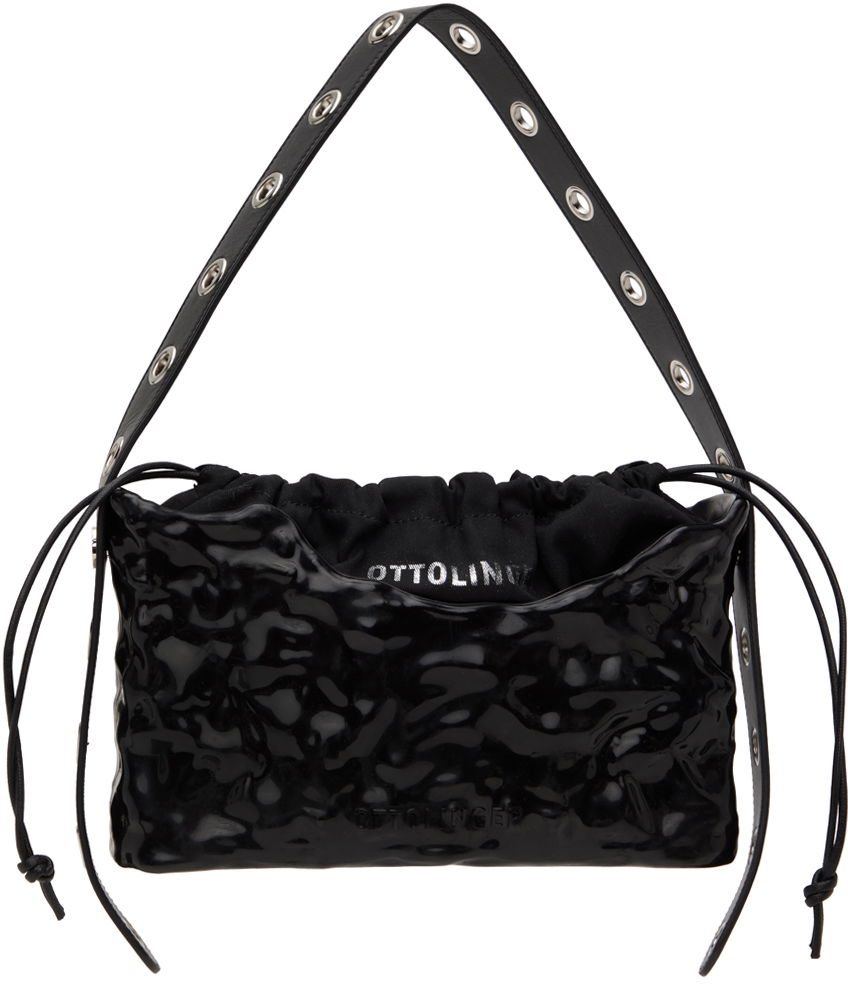 Дамска чанта Ottolinger Signature Crinkled Patent Baguette with Eyelet Strap Черно | 2702108, 0