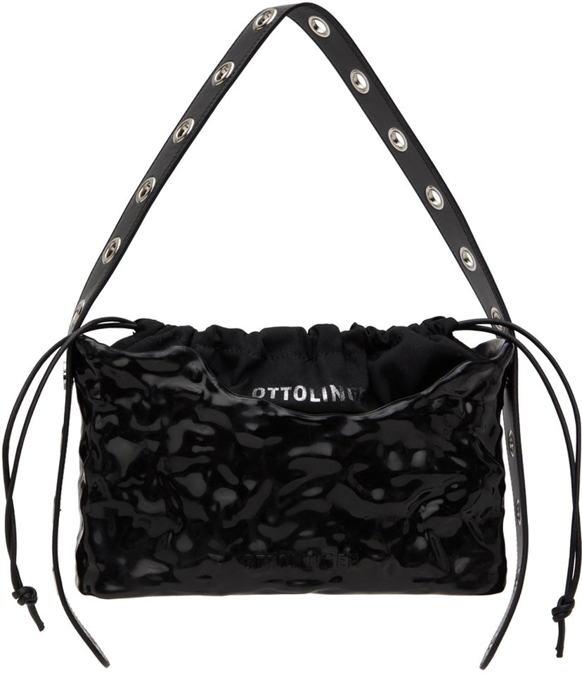 Дамска чанта Ottolinger Signature Crinkled Patent Baguette with Eyelet Strap Черно | 2702108