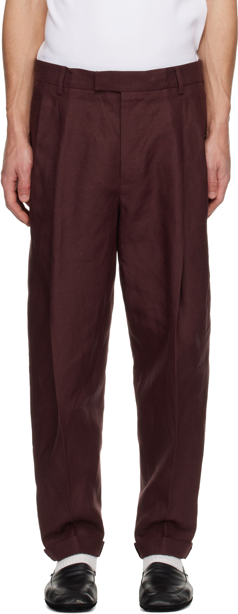 Панталони Dolce & Gabbana Linen Pleated Trousers Бургунди | GP114TFU4MC