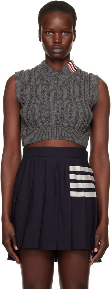 Пола Thom Browne Cable Cropped V-Neck Vest Синьо | FKV202A-Y1024, 0