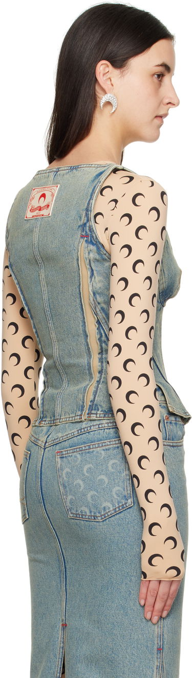 Пола Marine Serre Marine Serre Moon Laser Denim Corset Top Синьо | WTO408A CDEN0003, 2